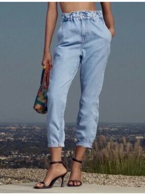 Zara Light Blue Paperbag Waist Boyfriend Jeans